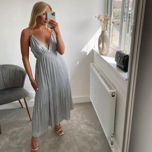 BLOGGER'S FAVE! Zara Silver Pleated Slip Dress Sz M NWT